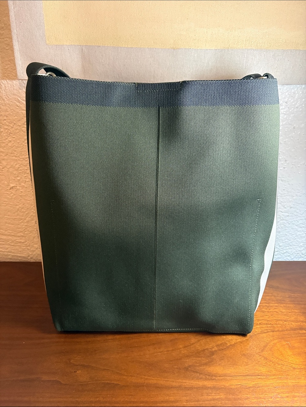 Rothy’s The Bucket Bag - Deep Forest, Black and White Striped - Picture 4 of 11